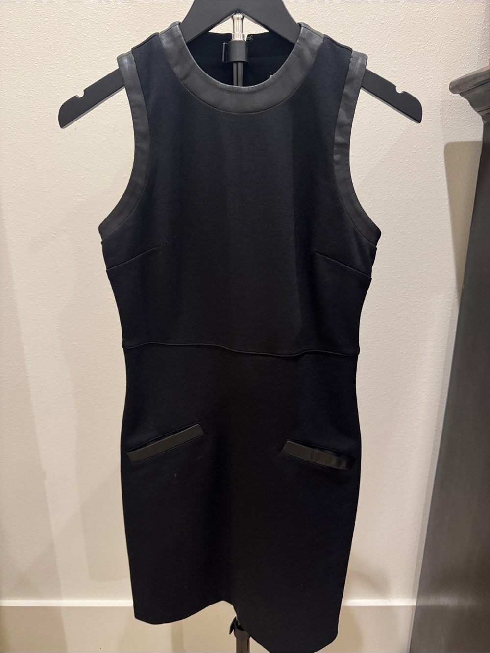 Express Black Sleeveless Mini Dress with Leather Trim